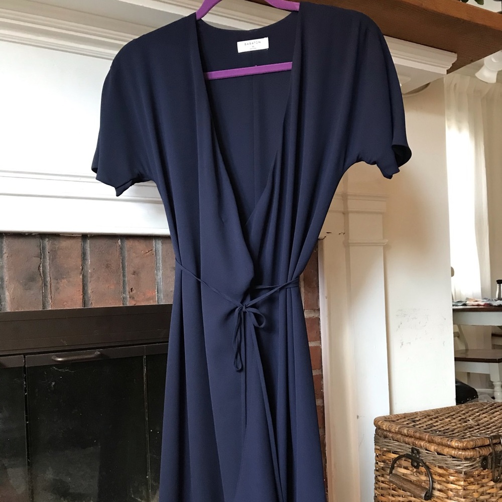 Aritzia Navy Wrap Mini Dress